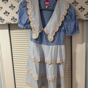 CeliaB Blue and White Striped Mini Dress with Yellow Accents